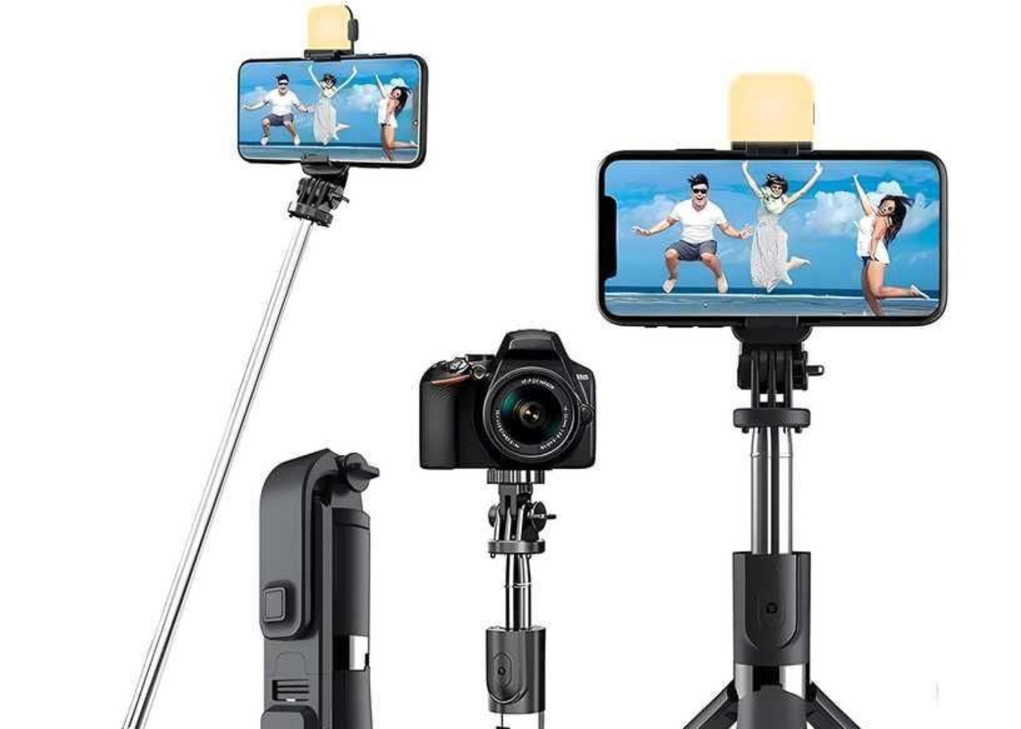 Extendable Flash 3-in-1 Selfie Stick Tripod with Bluetooth Remote